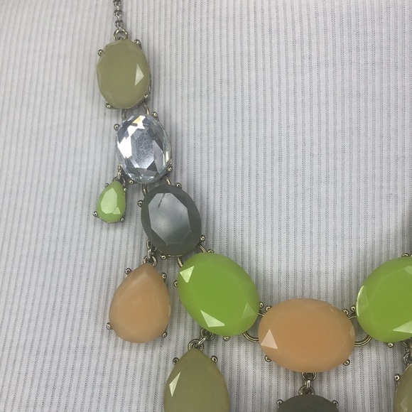 J. Crew Jeweled Bib Necklace Statement Pastels Silver tone - Picture 3 of 7